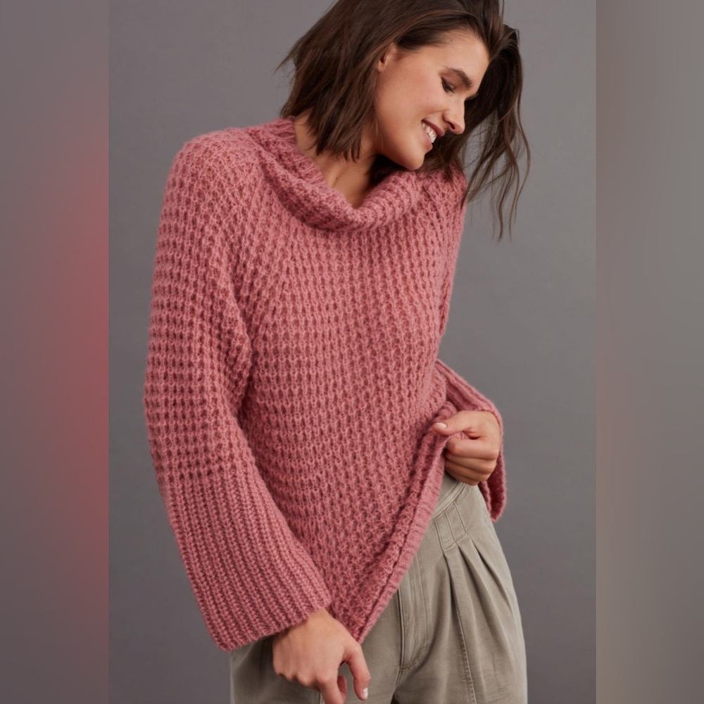 Maeve By Anthropologie Dionne Bell Sleeved Mock Neck Sweater In Rose